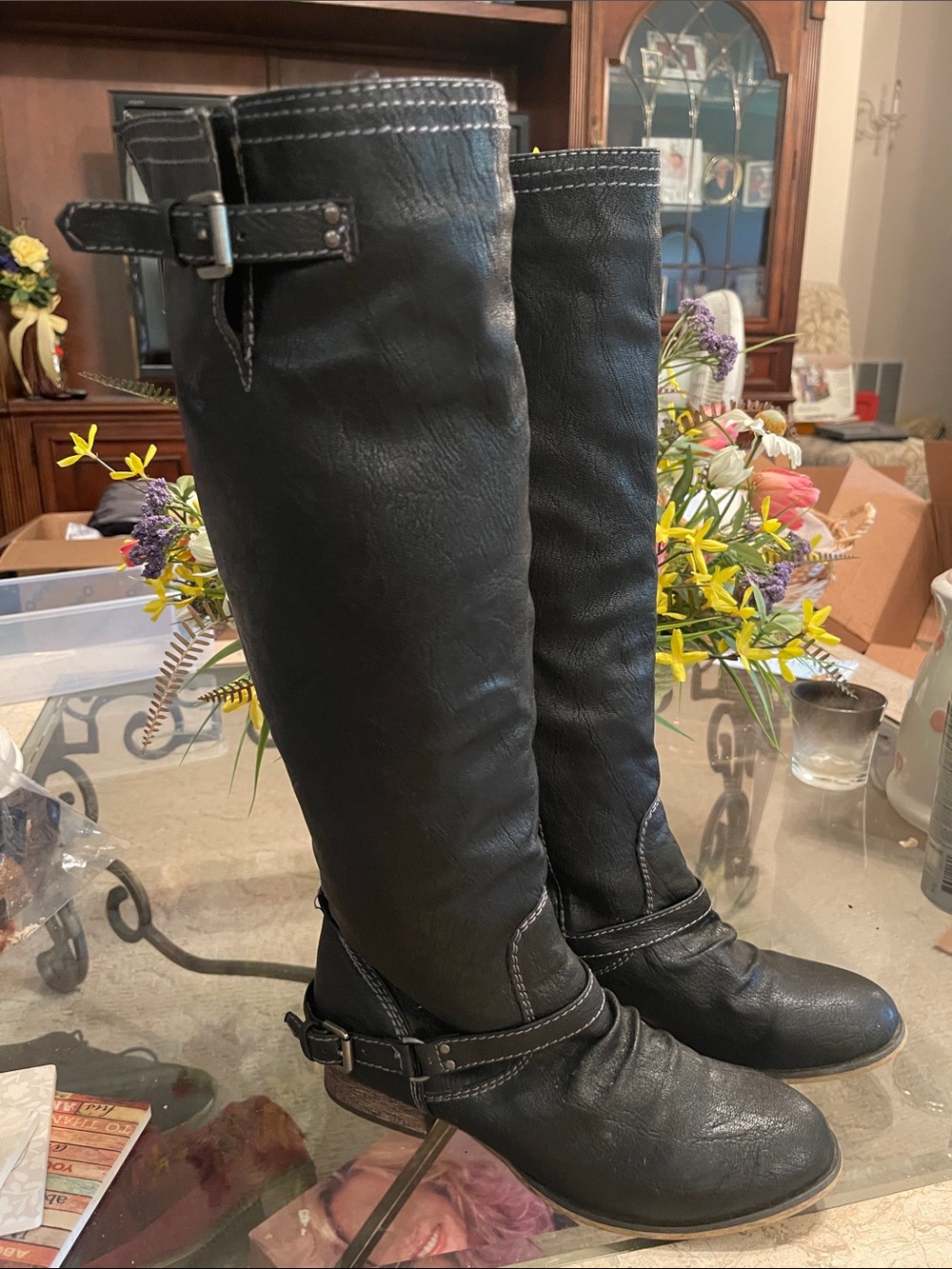 Breckelles Black Knee-High Buckle Riding Boots